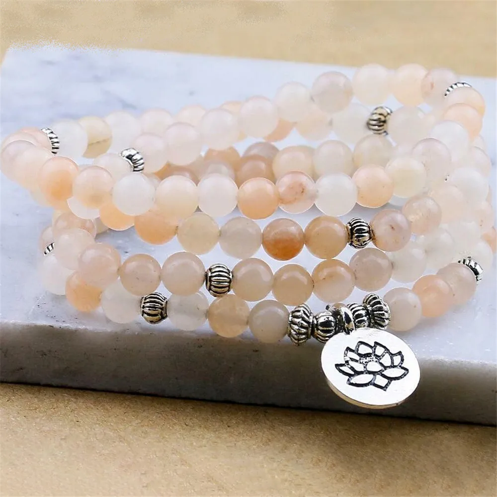 Trendy Wrist Beaded Bracelet 6mm 108 Natural Yellow Stone Yoga Lotus Healing Mala / Necklace for Women Jewelry Dropship | Украшения и