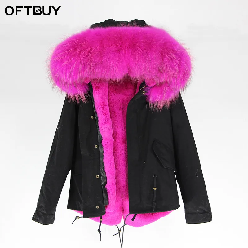 6 Бренд OFTBUY, черные парки, зимняя куртка, пальто, женская парка, пальто с натуральным мехом, натуральный большой мех енота, воротник, теплая плотная верхняя одежда - Цвет: 6