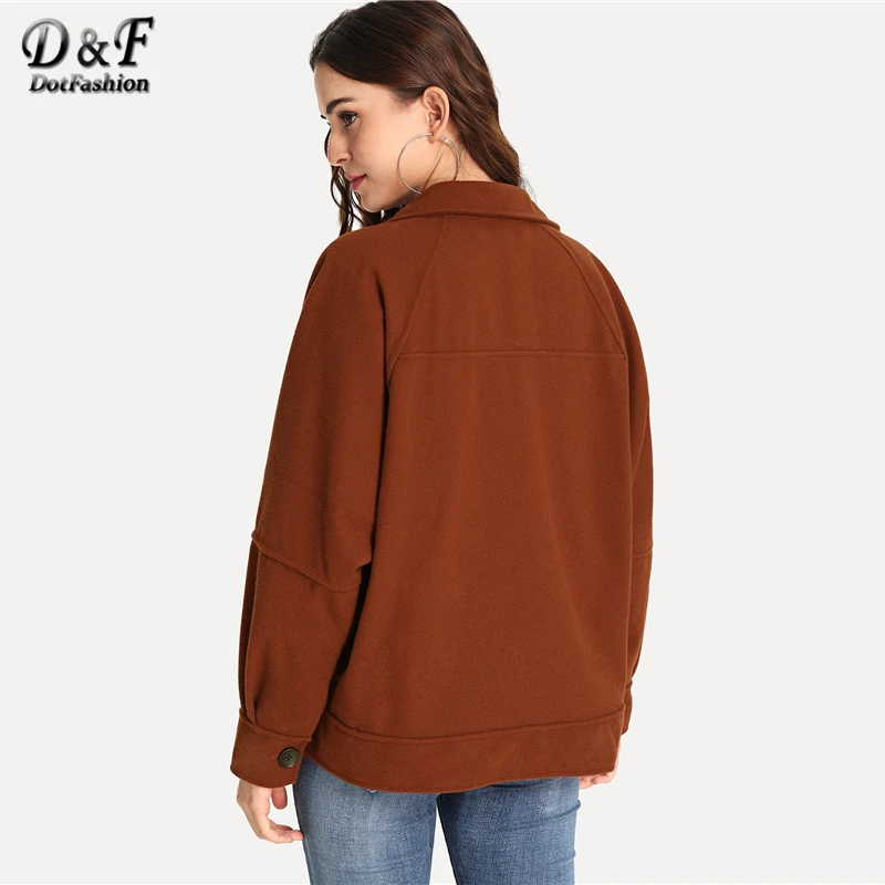 Dotfashion ржавчина двойной карман Кнопка однотонная куртка повседневная однобортная верхняя одежда для женщин осень минималистский уличная пальто