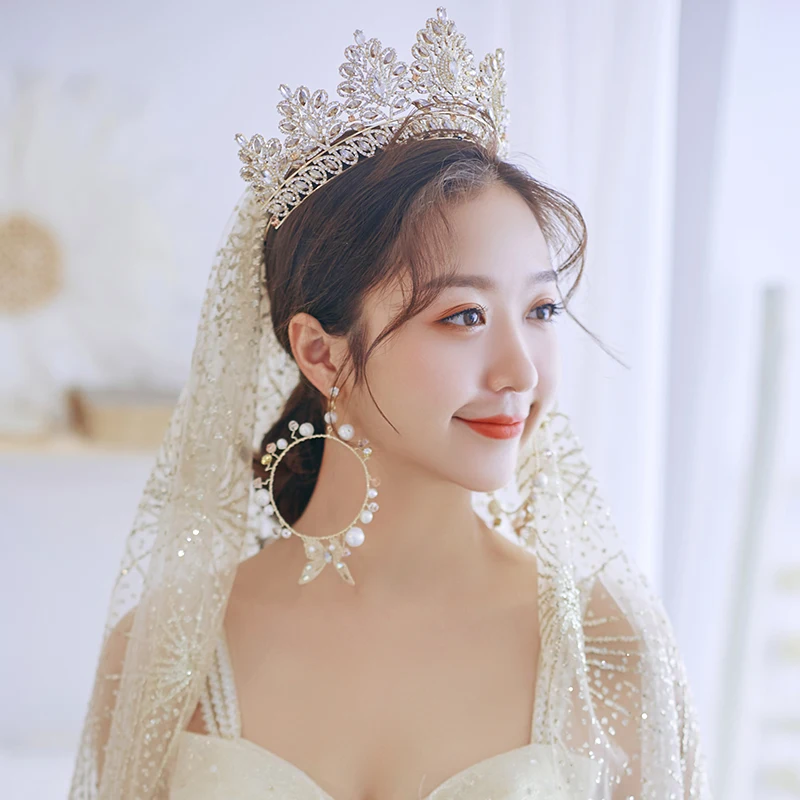 Большая винтажная королевская тиара HIMSTORY цвета шампанского золотого повязка на