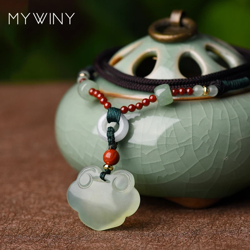MYWINY New Chokers butterfly ethnic necklace fashion long Aventurine jewelry women vintage green chalcedony | Украшения и