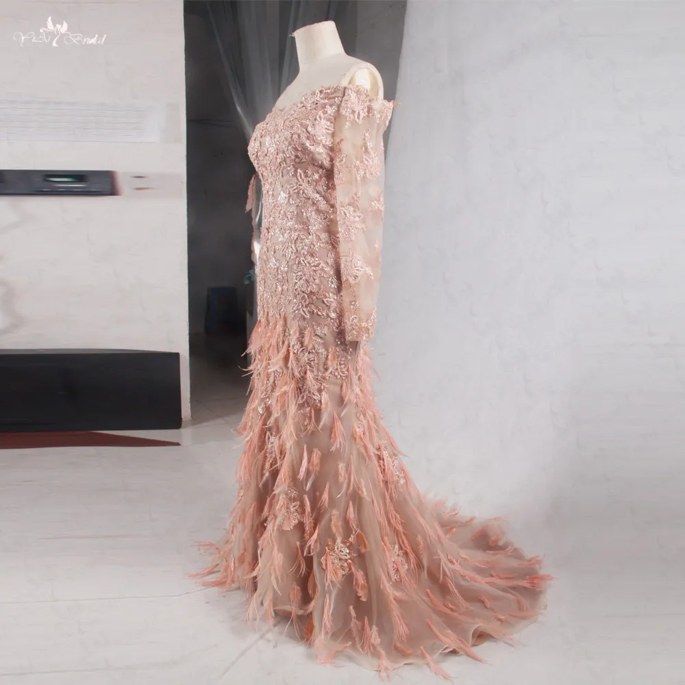 RSE198 Yiaibridal лосося с открытыми плечами Русалка жемчуг кружева длинный рукав