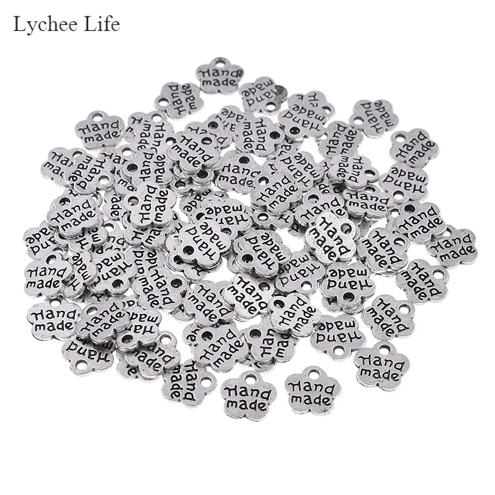 Ancient silver Lychee Life 100 шт в форме цветка сливы ручной работы металлические этикетки для одежды DIY бирки для одежды Швейные принадлежности - Цвет: Ancient silver