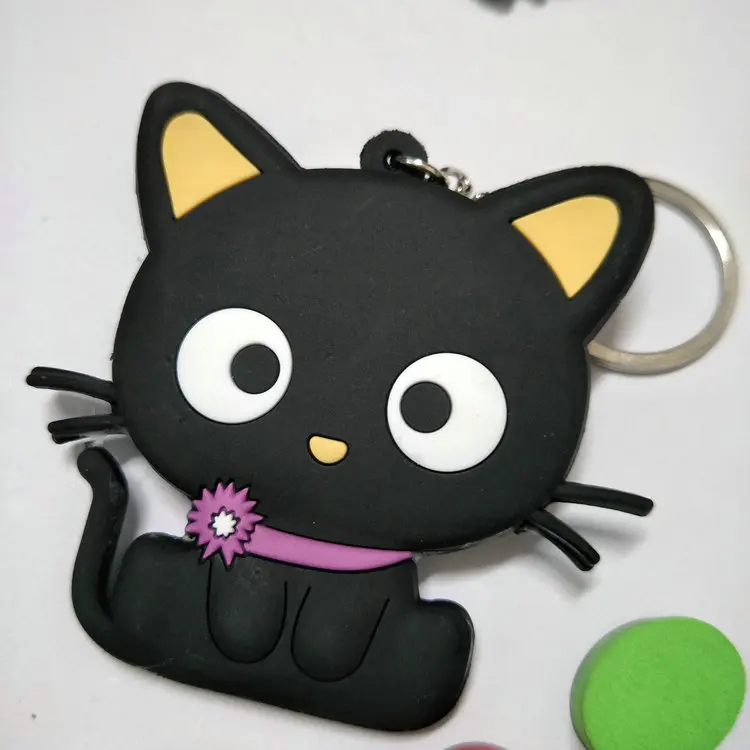 Милый Черный кот кулон двусторонний мягкий каучуковый брелок Kiki Pet аниме