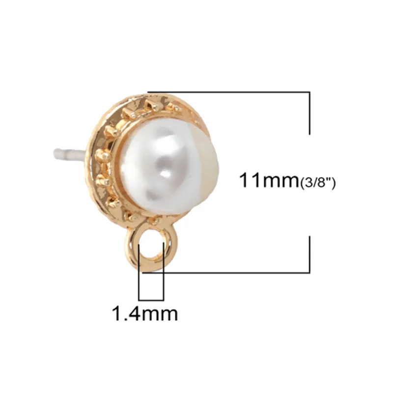 DoreenBeads, цинковый сплав и акрил, серьги-гвоздики, фурнитура, Круглый, золотой, белый, имитация жемчуга, ювелирные изделия, сделай сам, подвески, 10 шт - Окраска металла: 3