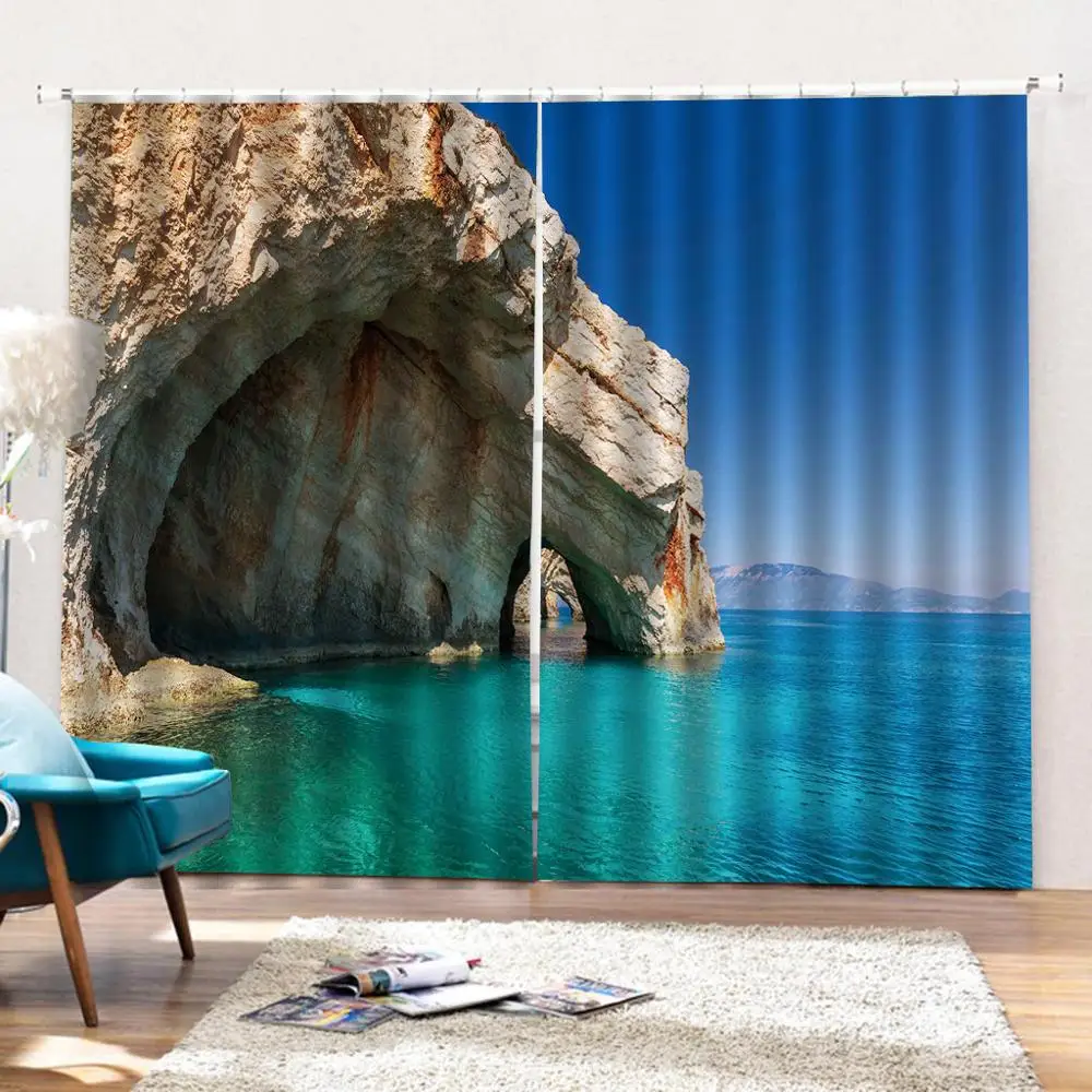 Beach sea curtains 3D Blackout Window Curtains For Living Room office Bedroom Drapes Cortinas blue | Дом и сад