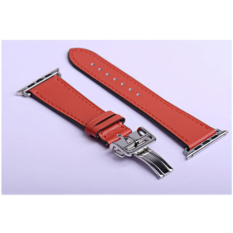 red Кожаный ремешок для наручных часов Apple watch, версии 4 44 мм 40 мм aplle часы correa, 42 мм, 38 мм, для iwatch, версия 4/3/2/1 наручные часы для развертываемая застежка - Цвет ремешка: red
