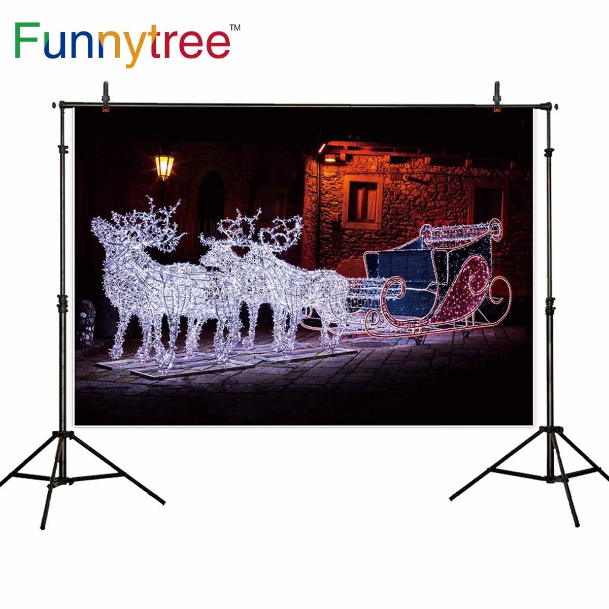 Фоны для фотостудии Funnytree рождественские наружные олени огни дом зимние сани