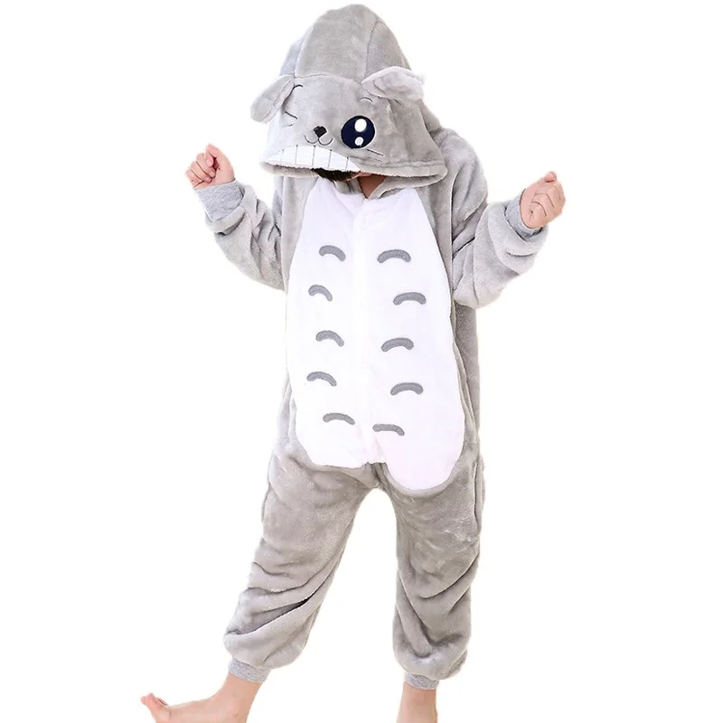 Totoro Фланель Детская кигуруми пижамный комплект Зима С Капюшоном Животное Единорог Пикачу Стежка Косплей Дети Пижамы Для Мальчиков Девочек Пижамы Onesies пикачу одежда пижама детская для девочек пежама единорога для детей - Цвет: Totoro