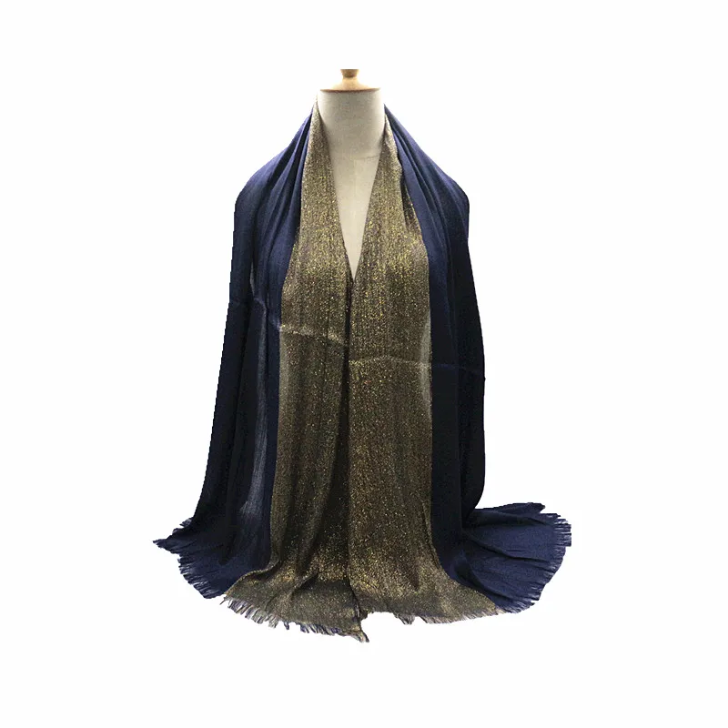 Hot sale gold thread solid fringed scarf women shimmer plain wraps shawl cosy viscose musilm hijabs 10pcs/lot fast shipping |
