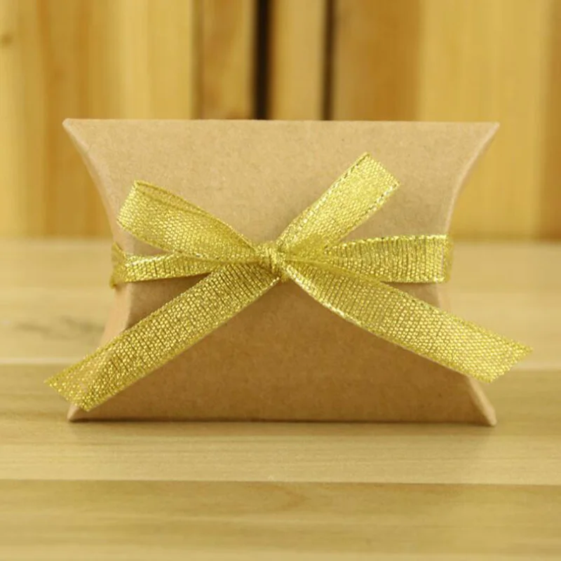 Brown ribbon 1 50 шт милые крафт-бумажные подушки для подарка коробки для конфет для свадебной вечеринки - Цвет: Brown ribbon 1