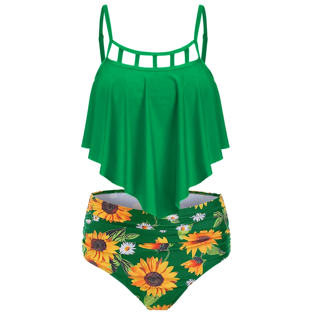 Женский купальник танкини 5 видов цветов с рюшами и принтом подсолнуха комплект