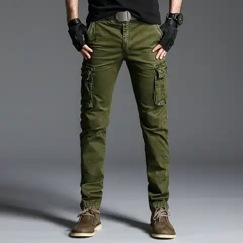 Мужские брюки-карго из 2022 хлопка, армейские тактические штаны, мужская верхняя одежда со множеством карманов, прямые брюки, мужские брюки в ...