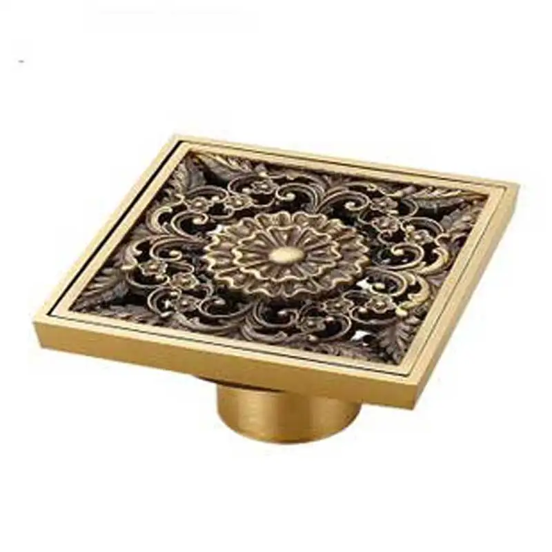 

Antique Floor Drain Brass Bathroom Accessory Euro Linear Shower Wire Strainer Carved Cover Drains Drain Strainers Deodorant type