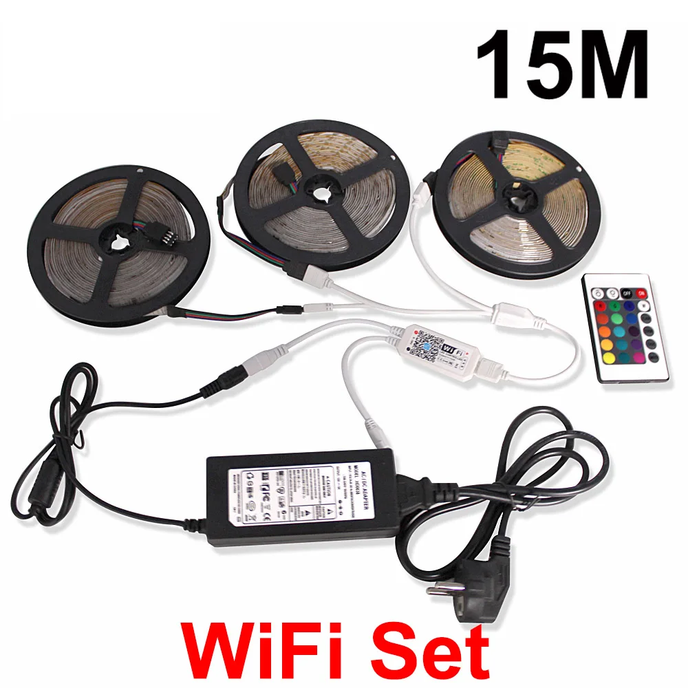 15M WiFi Set Ночник 2835 светодиодный RGB ленточный светильник 12V lampara для телевизора, кухонного шкафа, декор для туалета, ночной Светильник ing RF Bluetooth, wifi контроллер - Испускаемый цвет: 15M WiFi Set