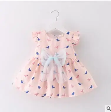 2017 летнее От 0 до 2 лет для маленьких девочек Трендовое платье с бантом и рисунком