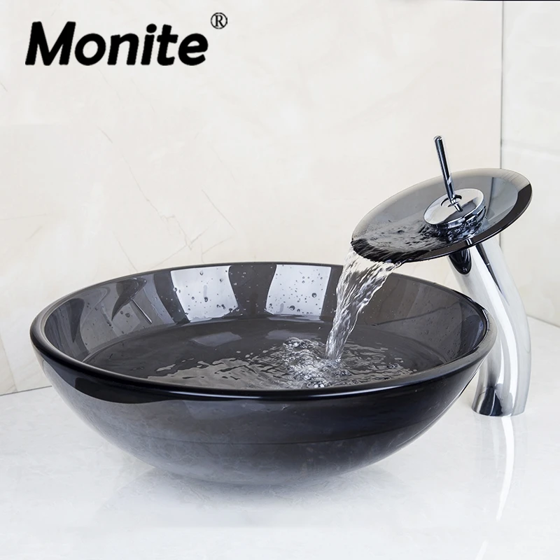 Monite Black Круглый комплект для умывальника Комплект из закаленного стекла