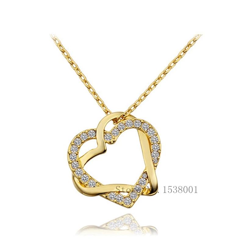 

Hearted Classic Stamped Yellow Gold GP Womens Pendant Necklace Chain Micro Paved
