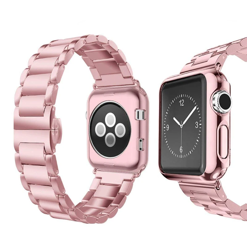 Чехол+ металлический ремешок из нержавеющей стали для часов Apple Watch 38 мм 42 мм 40 мм 44 мм серия 4 5 Роскошный Браслет для iWatch 3 2 1