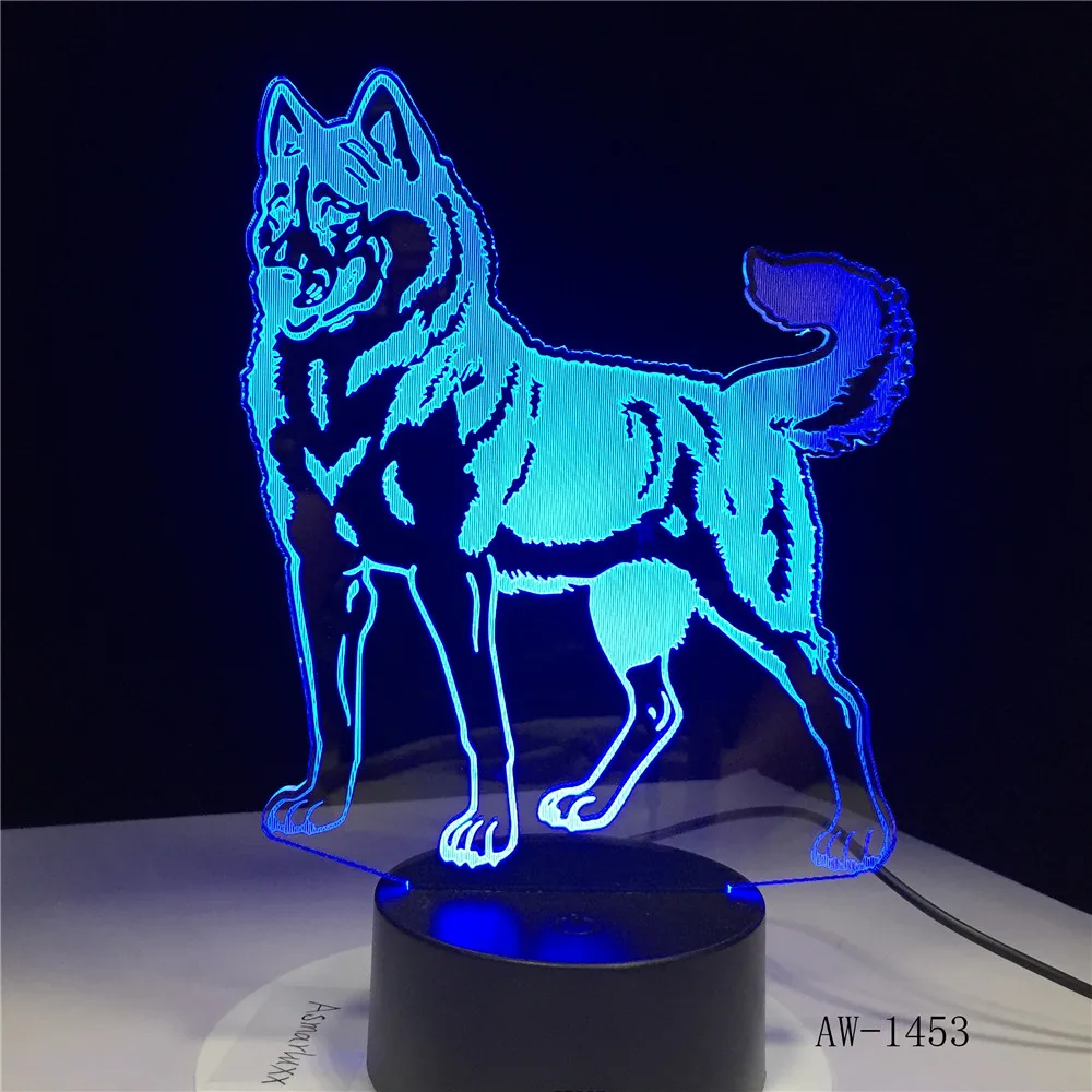 GX1453 стоящая собака 7 цветов лампа 3d визуальные Светодиодные ночные светильники