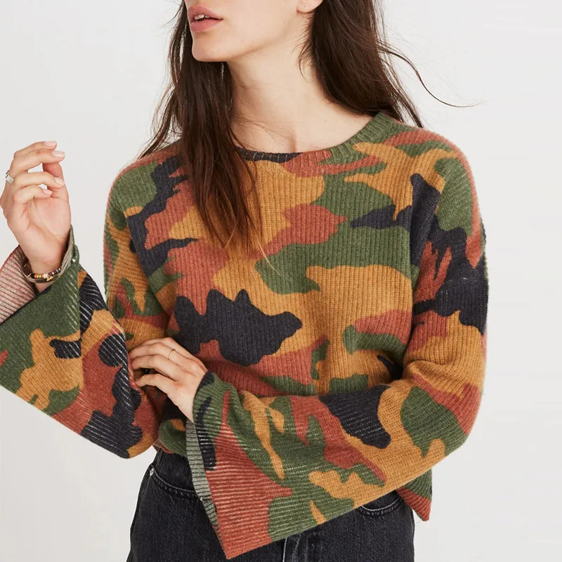Новинка хит продаж женские с камуфляжным принтом футболки длинными рукавами