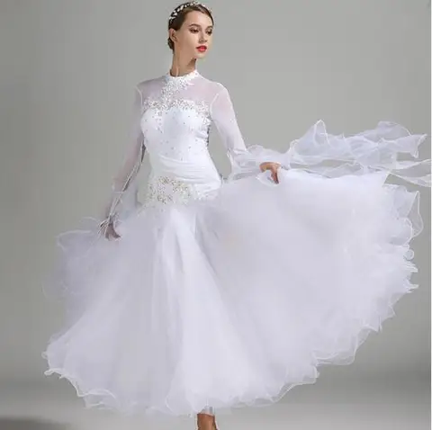 Платье женское эластичное для бальных танцев, стандартное платье из лайкры с высоким воротником для вальса и бальных соревнований, для взрослых