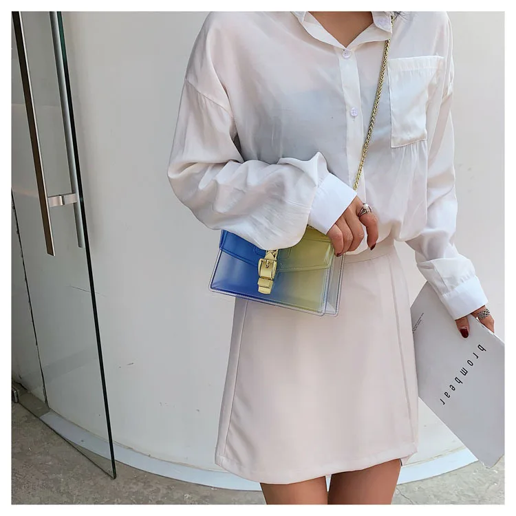8 Colors Fashion Jelly Bag Casual Panelled Chain Shoulder Messenger Bags Summer Transparent Women Purse and Handbags Channel Bag
