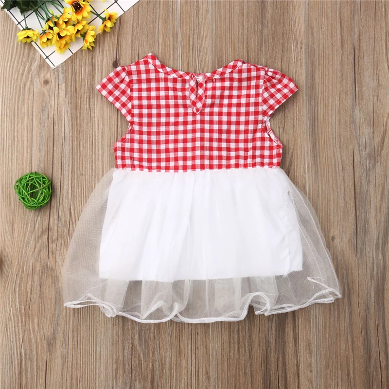 Бальное платье для маленьких девочек клетчатое с бантом и оборками детское из