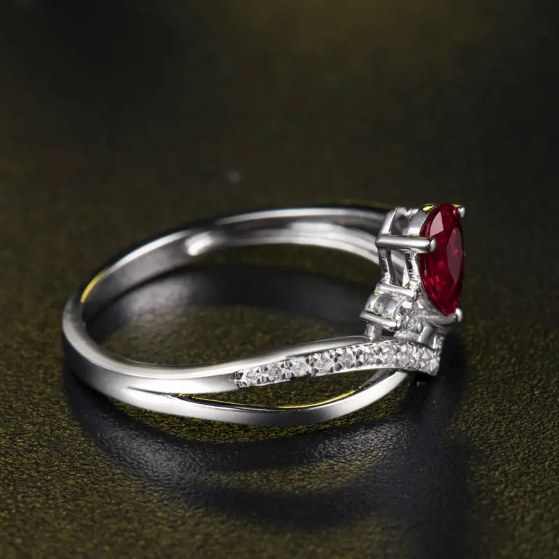 Кольцо LOVERJEWELRY WU291 с натуральным рубином и бриллиантом 4x6 мм|pear engagement ring|pear diamond