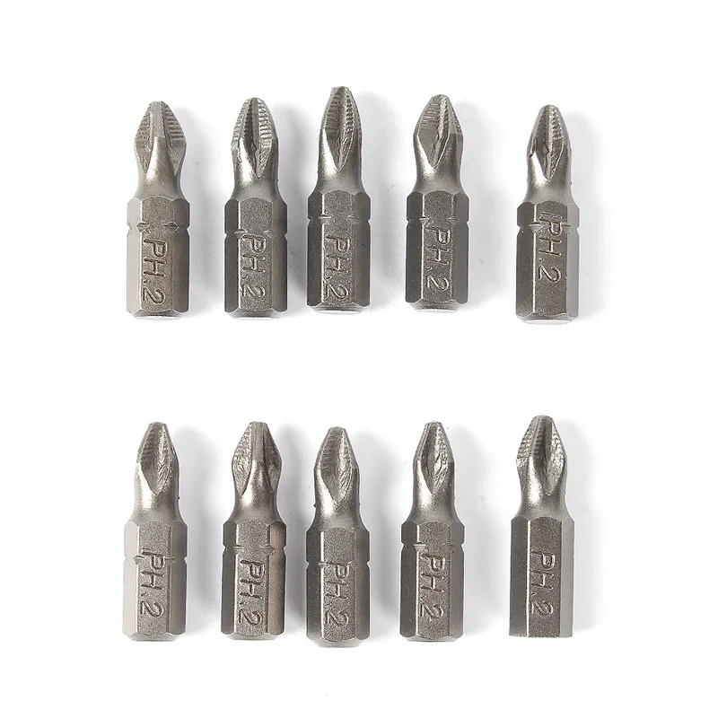 25mm 10 шт. Ph2 филпс воздействия отвертки на одной стороне Нескользящие электрическая отвертка бит 1/4 шестигранный хвостовик головка сменная насадка для отвёртки - Цвет: 25mm