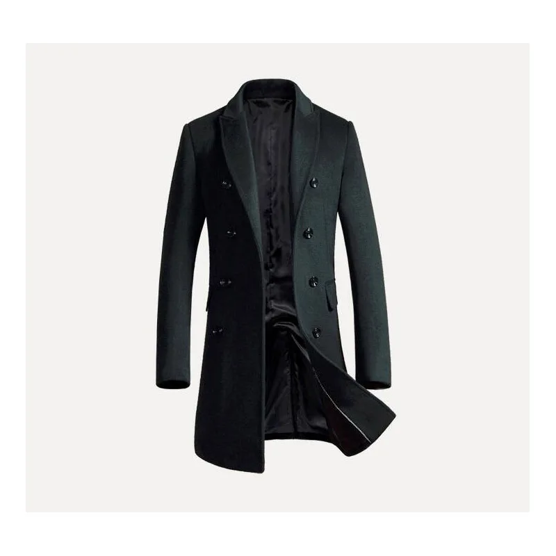 

Long design new style wool coat men turn down collar double breasted woolen trench coats male slim overcoat 2019 autumn winter
