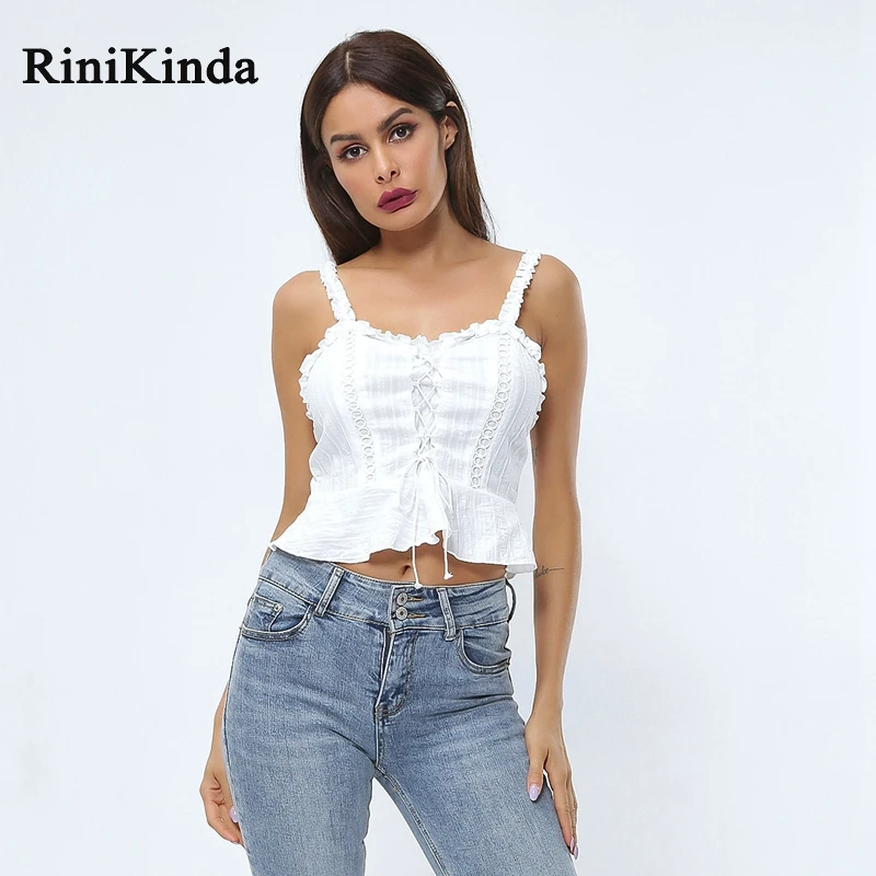 RINIKINDA Новинка 2019 женский короткий топ на бретелях Женский Топ с круглым вырезом