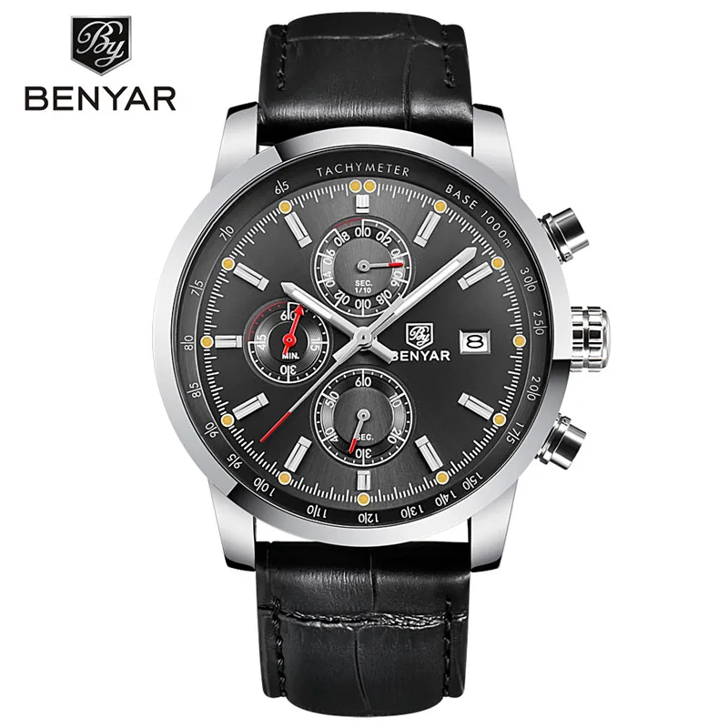 5102C05 without box Relogio Masculino BENYAR часы мужские Топ люксовый бренд хронограф спортивные мужские часы военные кожаные часы кварцевые наручные часы 5102 - Цвет: 5102C05 without box