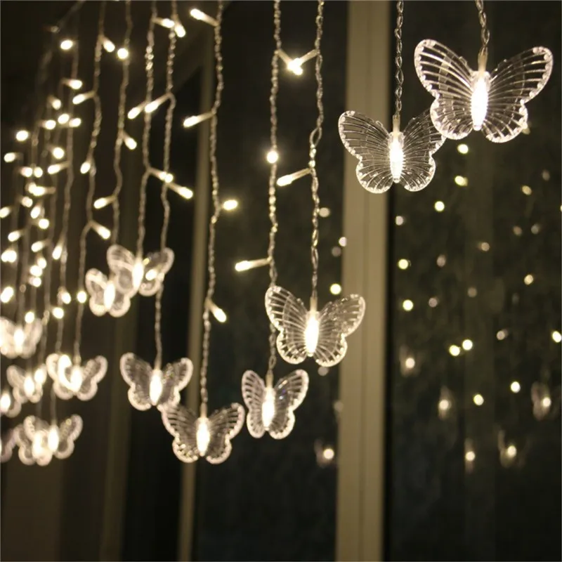 

AC 3.5m 96 heads Light Butterfly String Lights Gordijn Decor Waterproof Christmas day Holiday Decoration Lights EU Plug/US Plug