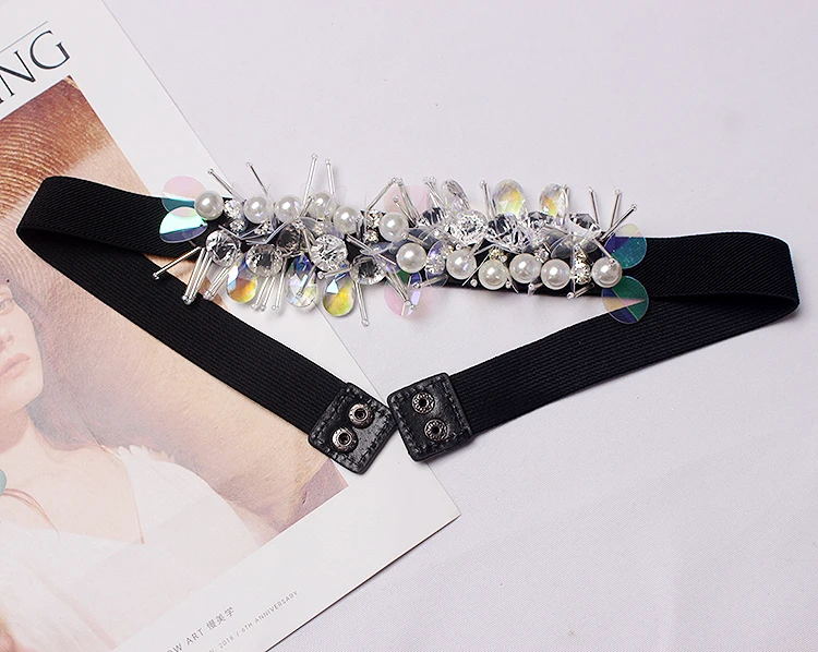 

2018 Crystal Pearl Dress Belt Fashion Handmade Beaded Caestus Belt Fashion Elastic Belt Ladies Luxury Rhinestone Waist Belts New