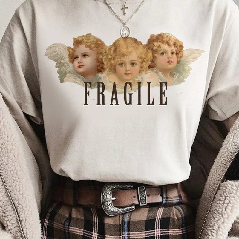 Винтаж Fiorucci футболка Для женщин ангелов думая о вас Забавные футболки с графикой
