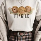 Винтаж Fiorucci футболка Для женщин ангелов, думая о вас Забавные футболки с графикой Tumblr Harajuku футболка Femme негабаритных топы