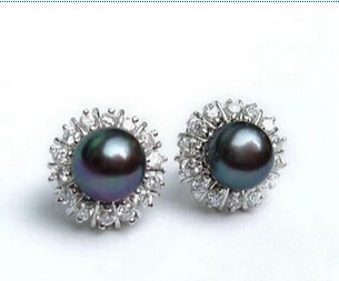 

Real Black Pearl 18KWGP Crystal Stud Earrings
