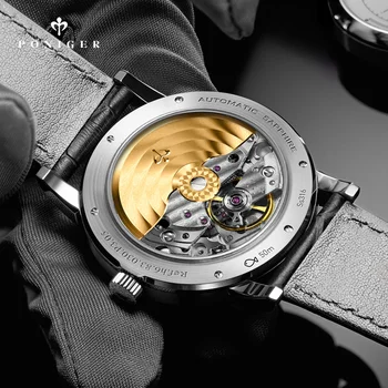 PONIGER Men Business 50M Waterproof Fashion Gradue 30 Pulsations Dial Automatic Self-wind Mechanical Wrist Watches - Steel Other Image