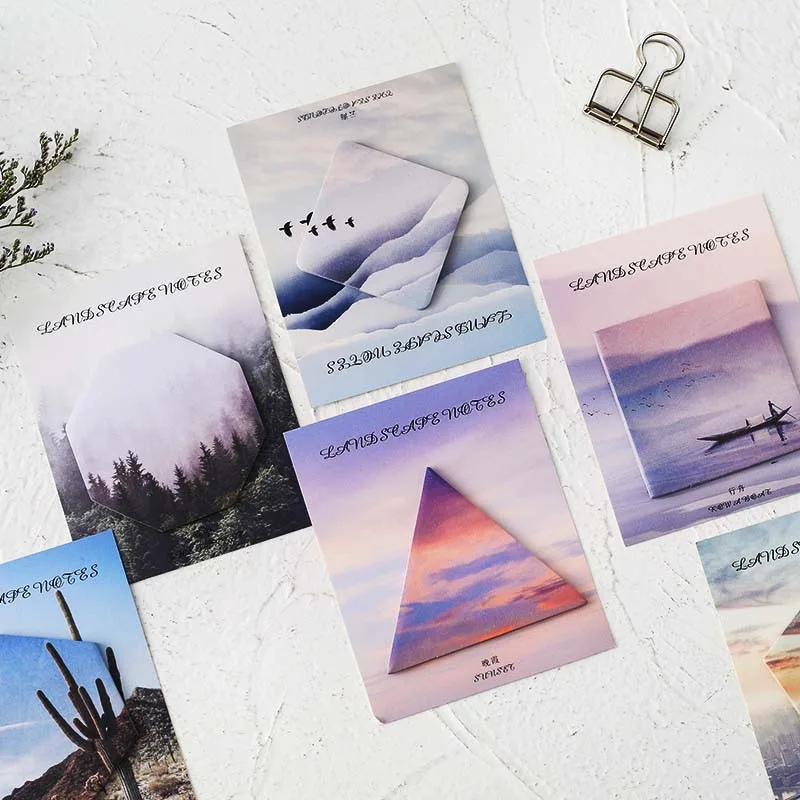 

30 Pages Memo Pad Sticky Notes Geometric Natural Scenery Series Paper Bookmark Planner School Supplies Stationery Index Stickers