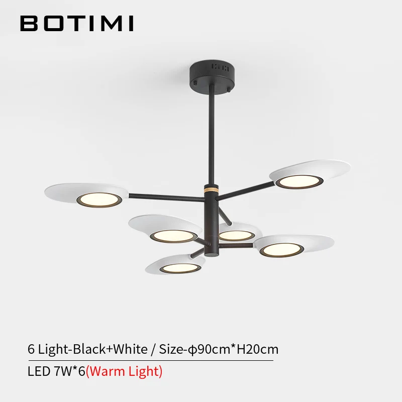 6 Light-Black White Дизайнерский светодиодный светильник BOTIMI с металлическим абажуром для гостиной, белые современные люстры для столовой, золотые потолочные люстры - Цвет абажура: 6 Light-Black White