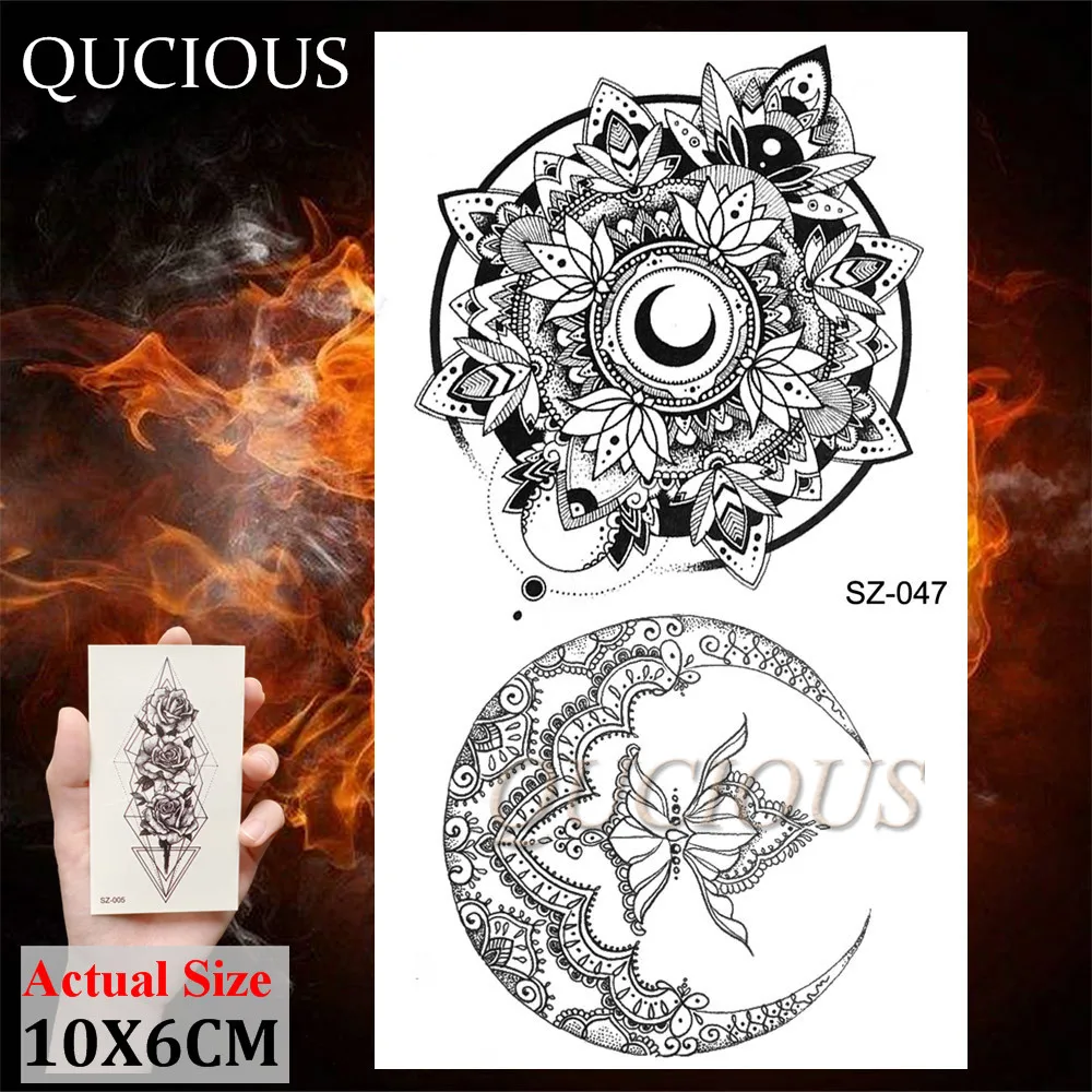 Временные татуировки Qucious Mandala Flower черная хна водостойкая Реалистичная