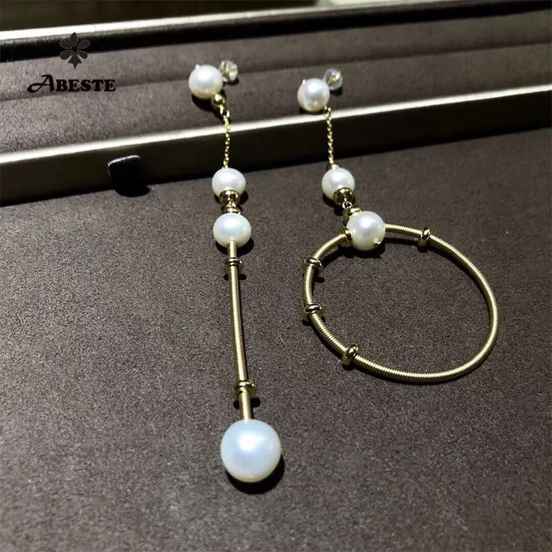 ANI 14K Roll Gold Handmade Women Drop Earring Natural Freshwater White Pearl Long Gold Earring Dangle brincos para as mulheres