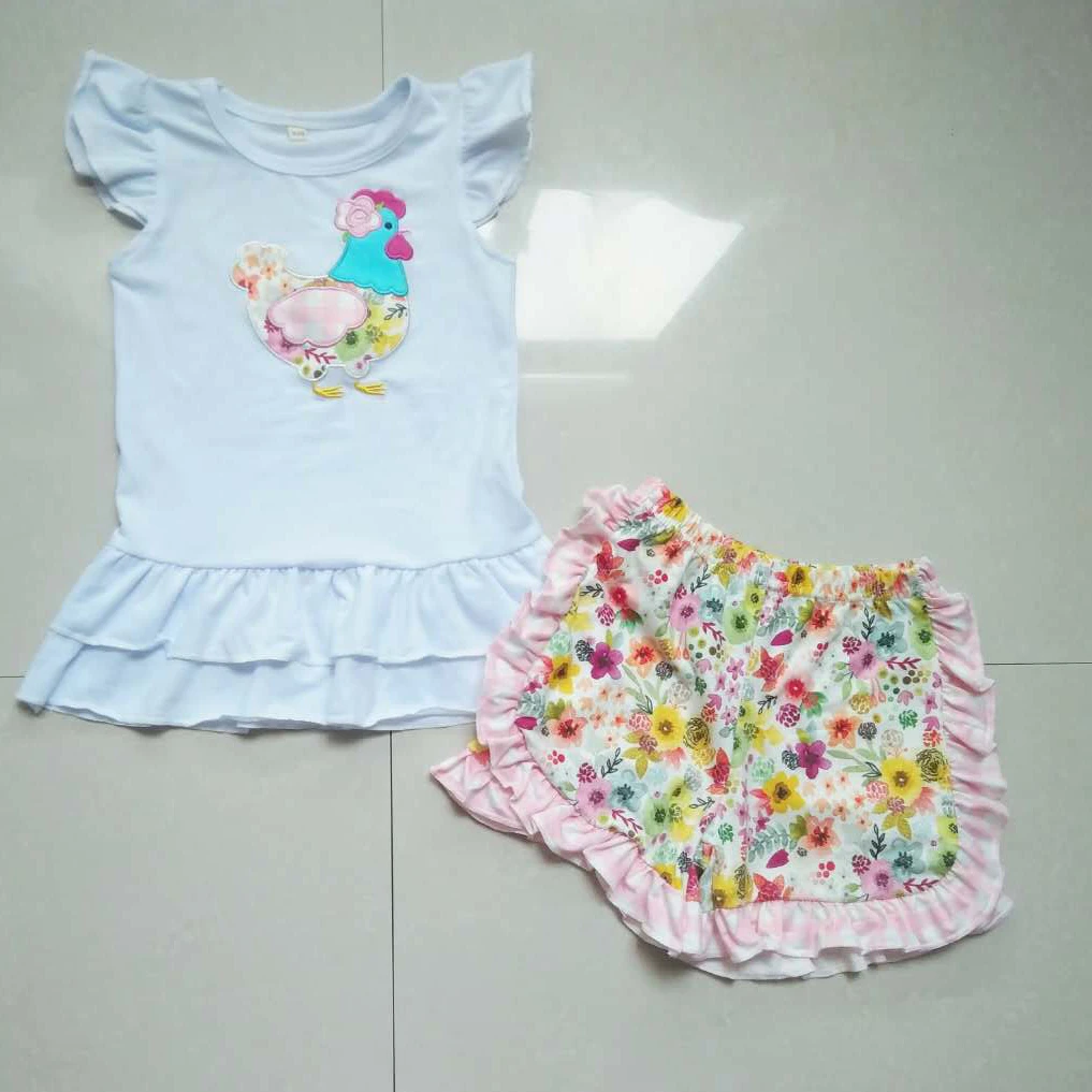 

summer lovely baby embroidery clothes and print pants baby girl suit