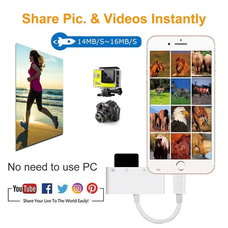 4 в 1 Sd/Tf кард ридер адаптер с Usb 2 0 Otg для Iphone/Ipad цифровой камеры не требуется