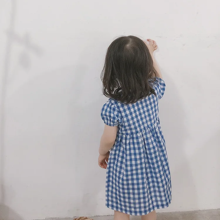 Summer 2018 Korean style baby girls fashion plaid dresses 1-4 years all-match doll collar short sleeve dress | Детская одежда и