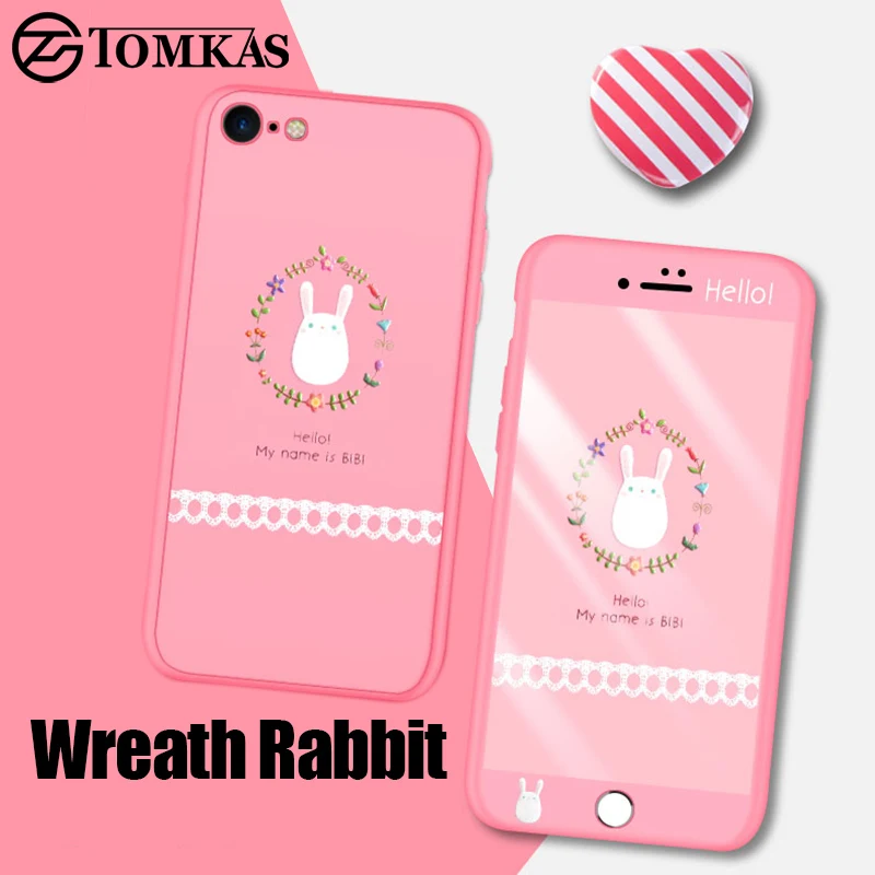 TOMKAS Cute Silicon Case For iPhone 7 8 6 Cases 360 Full Cover Patterned Coque X Plus With Free Glass |