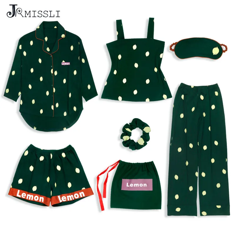 JRMISSLI осенние хлопковые Пижамные комплекты для женщин 7 предметов пижамы в