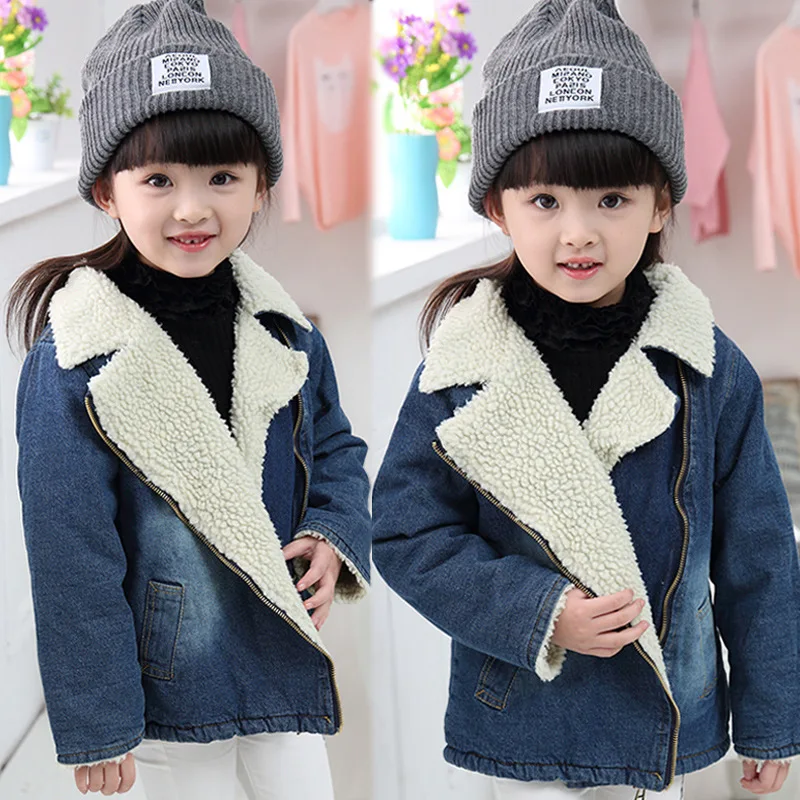 Зимнее пальто для детей новинка 2017 однотонное джинсовое полупальто девочек и