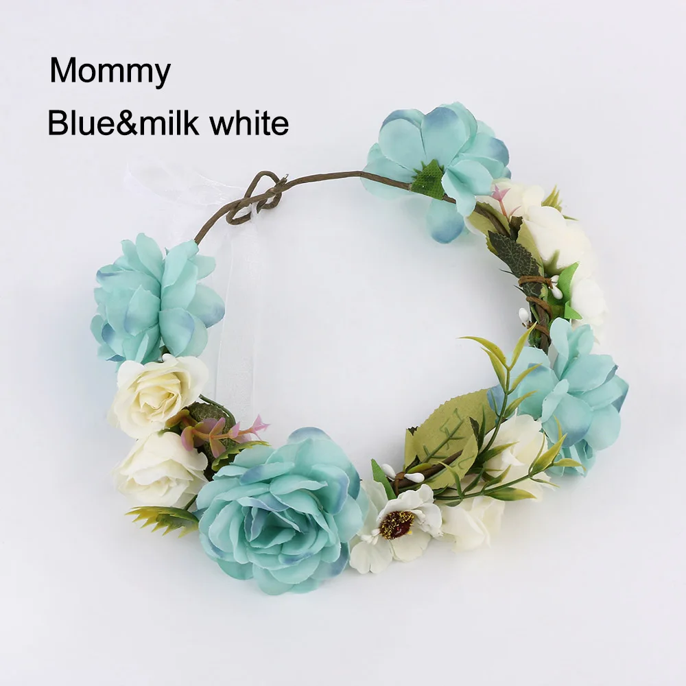 Mommybluemilk white Мама Дети Венок цветы оголовье орнамент Приморский цветочный Корона повязки для волос Свадебные Девушки Головные уборы - Окраска металла: Mommybluemilk white